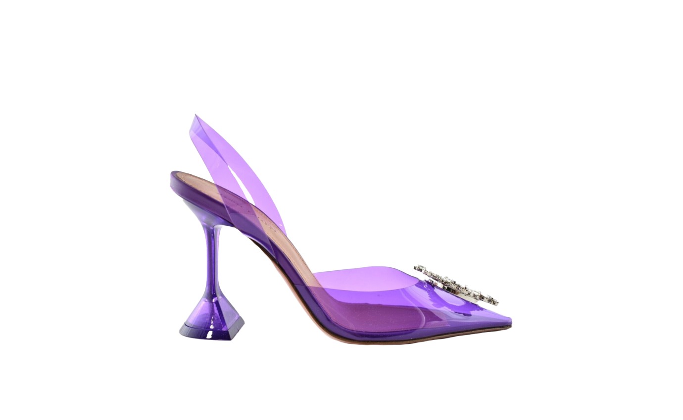 Visuel 1 : Collection Amina Muaddi Bordeaux | Escarpin Begum PVC violet| Boutique de chaussures de Luxe Parenthese