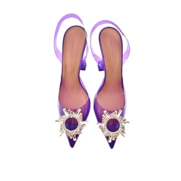 Visuel 4 : Collection Amina Muaddi Bordeaux | Escarpin Begum PVC violet| Boutique de chaussures de Luxe Parenthese