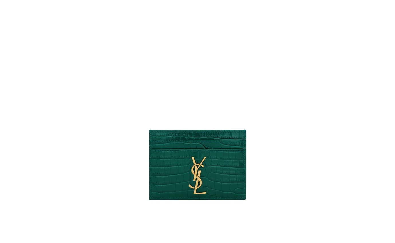 Visuel 1 : Collection Saint Laurent Bordeaux | Porte-cartes croco vert | Boutique d'accessoires de Luxe Parenthese Bordeaux