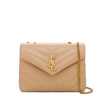Saint Laurent Sac Loulou small en cuir dark beige matelassé