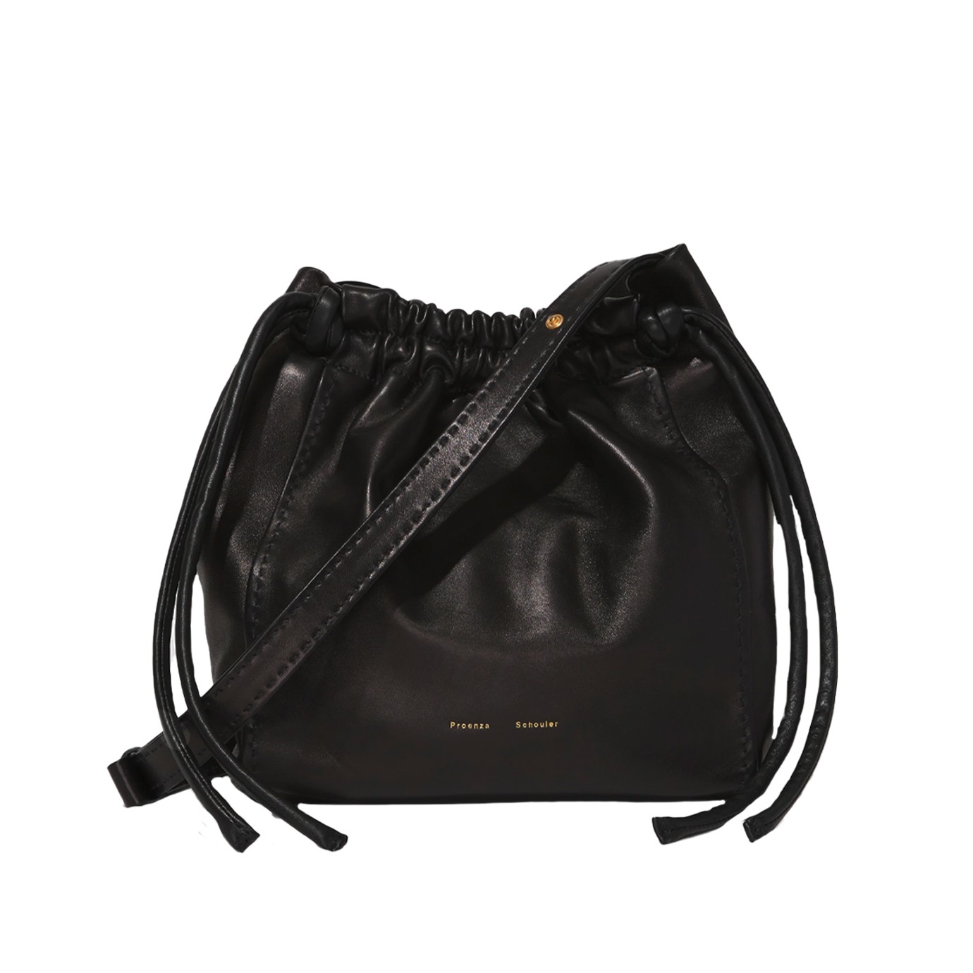 Visuel 1 : Collection Proenza Schouler Bordeaux | Sac Drawstring Pouch en cuir Noir| Boutique de sacs de Luxe Parenthese