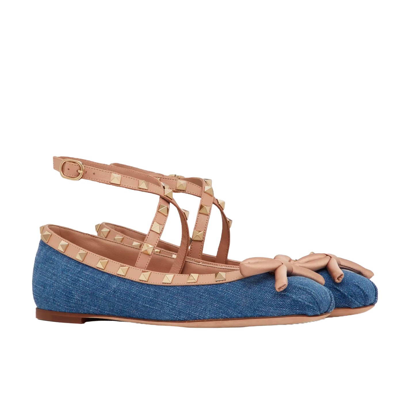 Visuel 2 - Valentino Garavani - Ballerine Rockstud en jean et cuir Rose - Boutique Parenthese Bordeaux