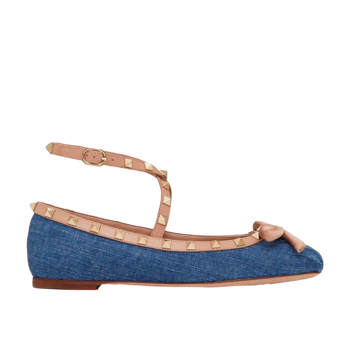 Visuel 1 - Valentino Garavani - Ballerine Rockstud en jean et cuir Rose - Boutique Parenthese Bordeaux