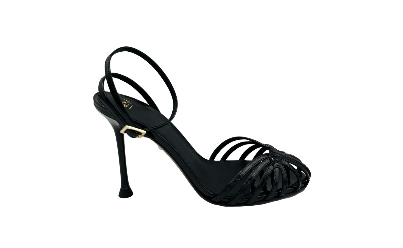 Visuel 1 : Collection Alevi Bordeaux | Sandale Ally en cuir vernis noir| Boutique de chaussures de Luxe Parenthese Bordeaux