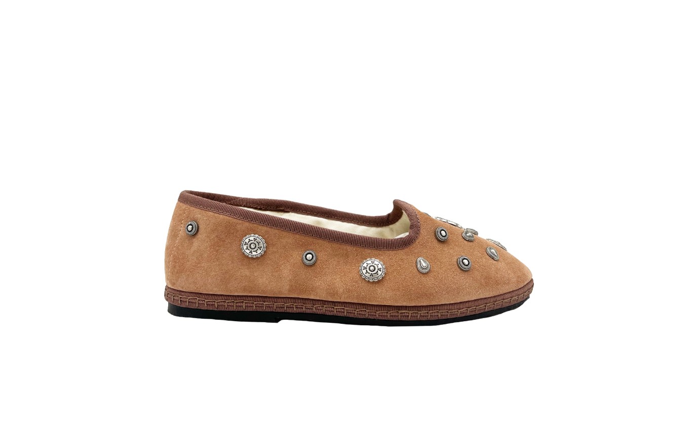 Visuel 1 : Collection Fortela Bordeaux | Slippers en veau velours rose nude| Boutique de chaussures de Luxe Parenthese Bordeaux