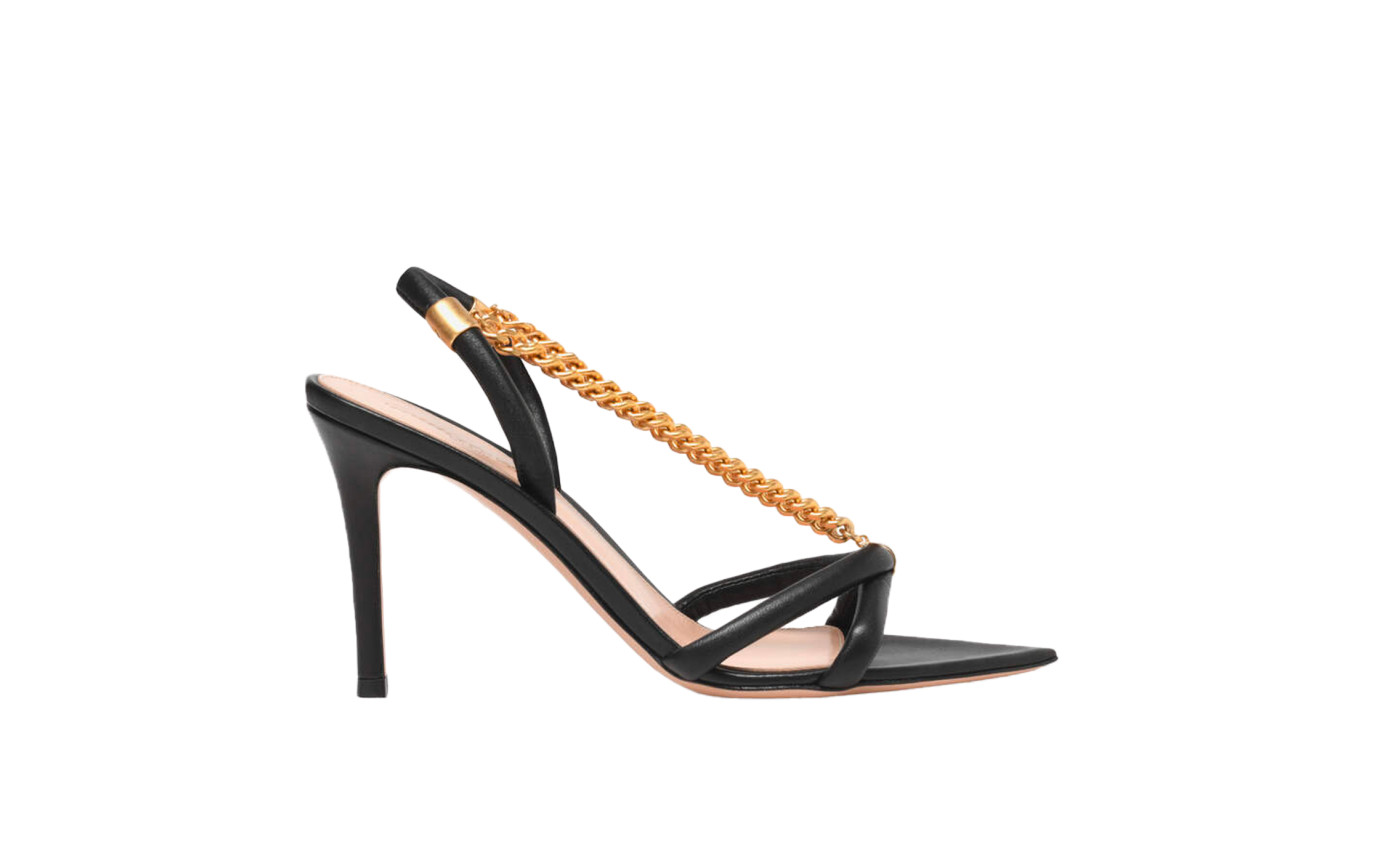 Visuel 1 : Collection Gianvito Rossi Bordeaux | Sandale Minerva en cuir noir or or | Boutique de chaussures de Luxe Parenthese