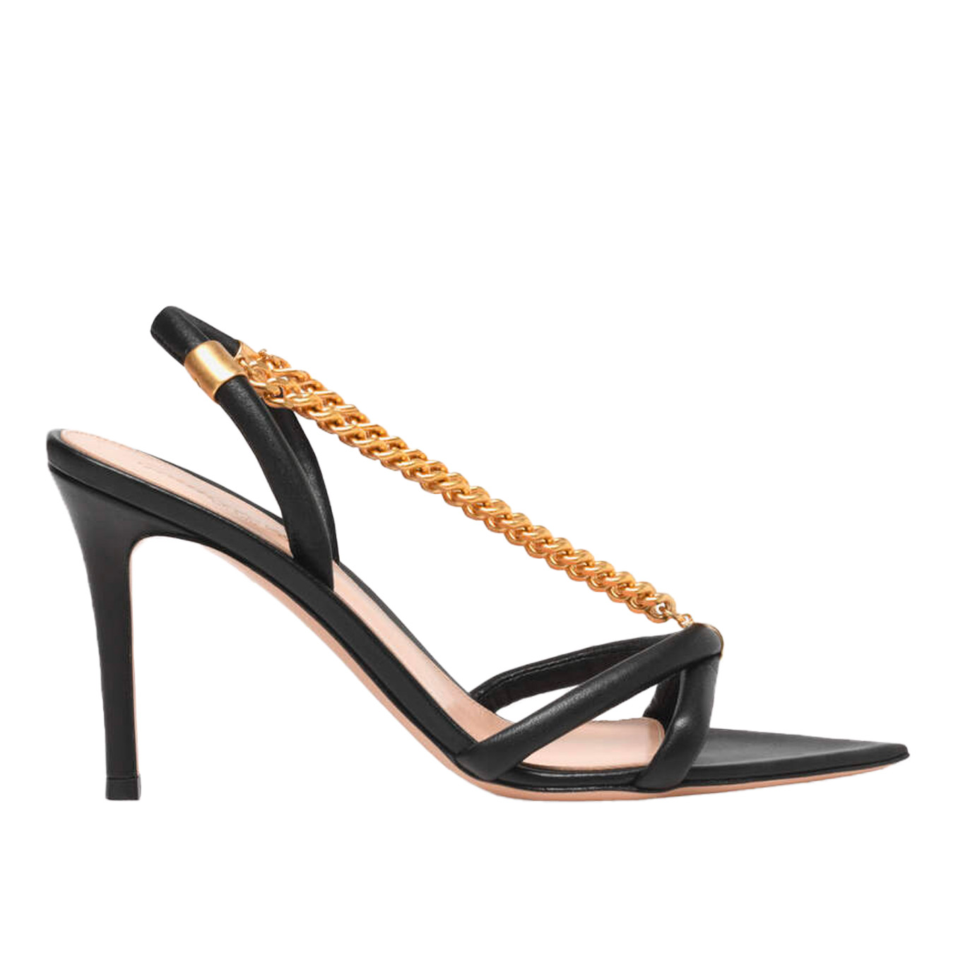 Visuel 1 : Collection Gianvito Rossi Bordeaux | Sandale Minerva en cuir noir or or | Boutique de chaussures de Luxe Parenthese