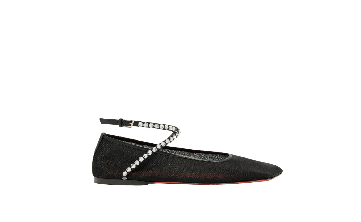 Visuel 1 : Collection Amina Muaddi Bordeaux | Ballerine Ane noir et strass|  Chaussures de Luxe Parenthese Bordeaux