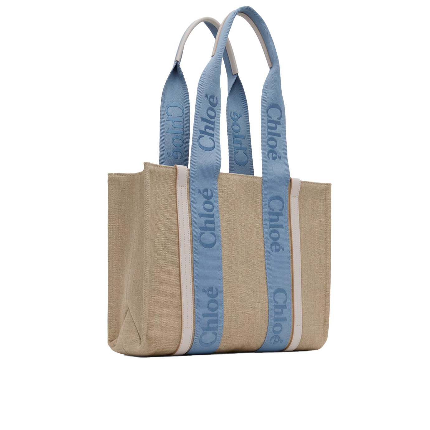 Visuel 2 : Chloé | Cabas Medium Woody en lin beige et bleu| Boutique de Luxe Parenthese