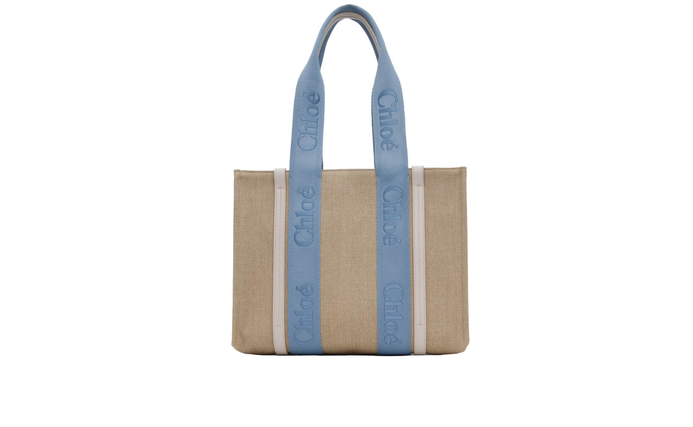 Visuel 1 : Chloé | Cabas Medium Woody en lin beige et bleu| Boutique de Luxe Parenthese
