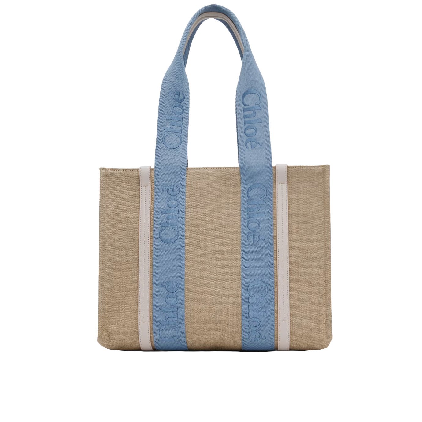 Visuel 1 : Chloé | Cabas Medium Woody en lin beige et bleu| Boutique de Luxe Parenthese