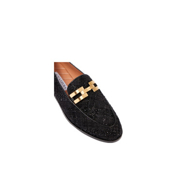 Visuel 5 : Collection Aquazzura Bordeaux | Mocassin Brandi en tweed noir | Chaussures de Luxe Parenthese Bordeaux