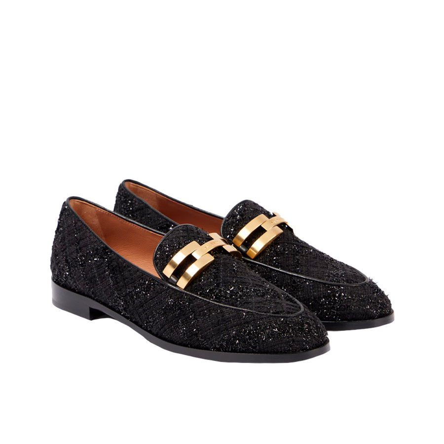 Visuel 2 : Collection Aquazzura Bordeaux | Mocassin Brandi en tweed noir | Chaussures de Luxe Parenthese Bordeaux