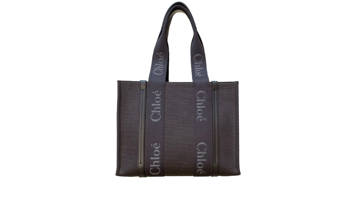 Visuel 1 : Chloé | Cabas Medium Woody en lin Kohl Brown| Boutique de Luxe Parenthese