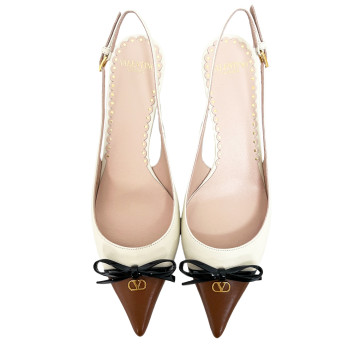 Visuel 3 : Valentino Garavani| Escarpin slingback Bepointy marron ivoire | Boutique de chaussures luxe Parenthese