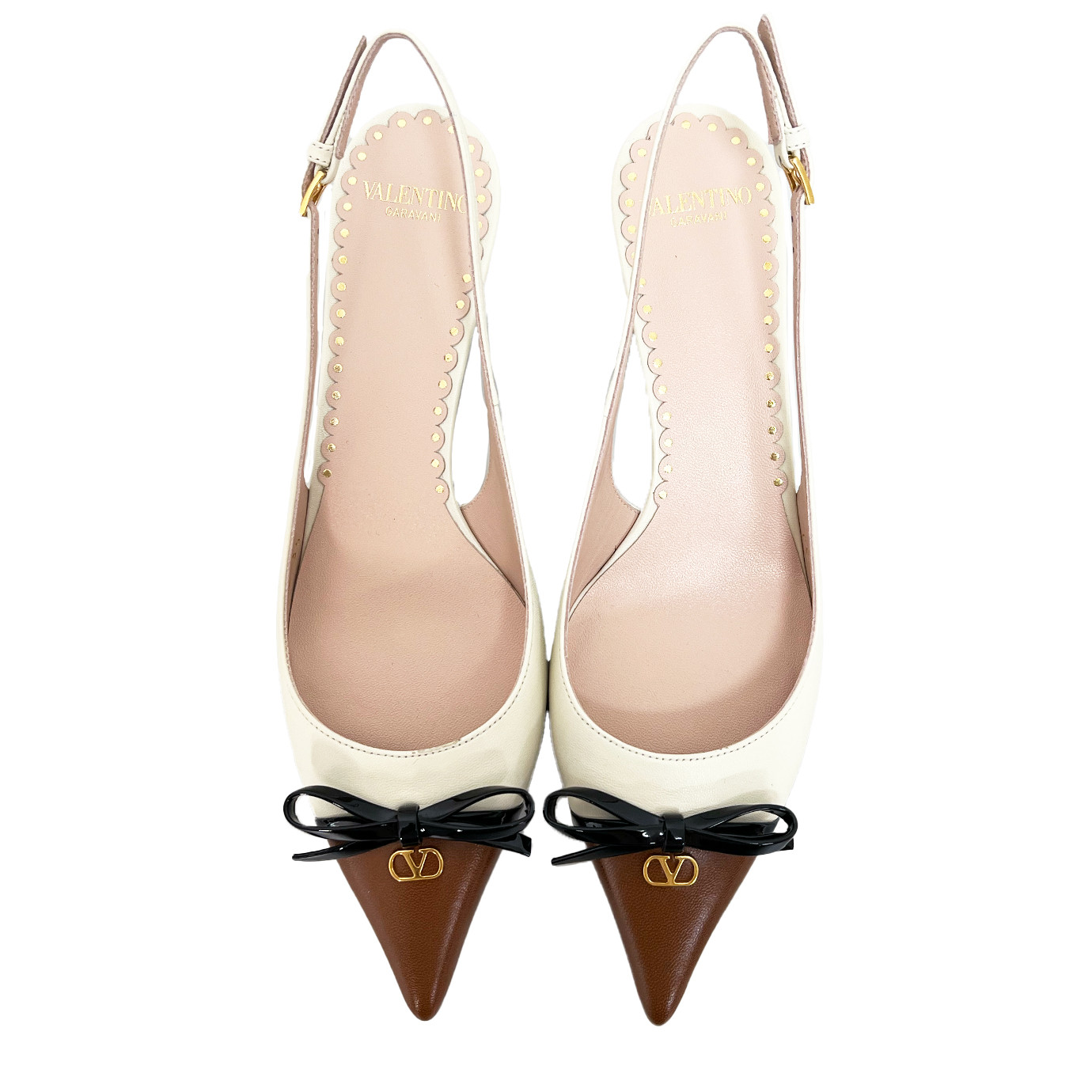 Visuel 3 : Valentino Garavani| Escarpin slingback Bepointy marron ivoire | Boutique de chaussures luxe Parenthese