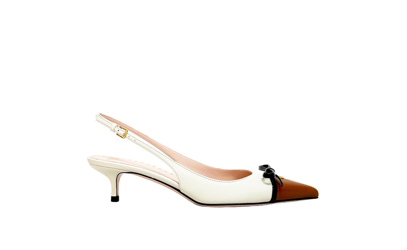 Visuel 1 : Valentino Garavani| Escarpin slingback Bepointy marron ivoire | Boutique de chaussures luxe Parenthese