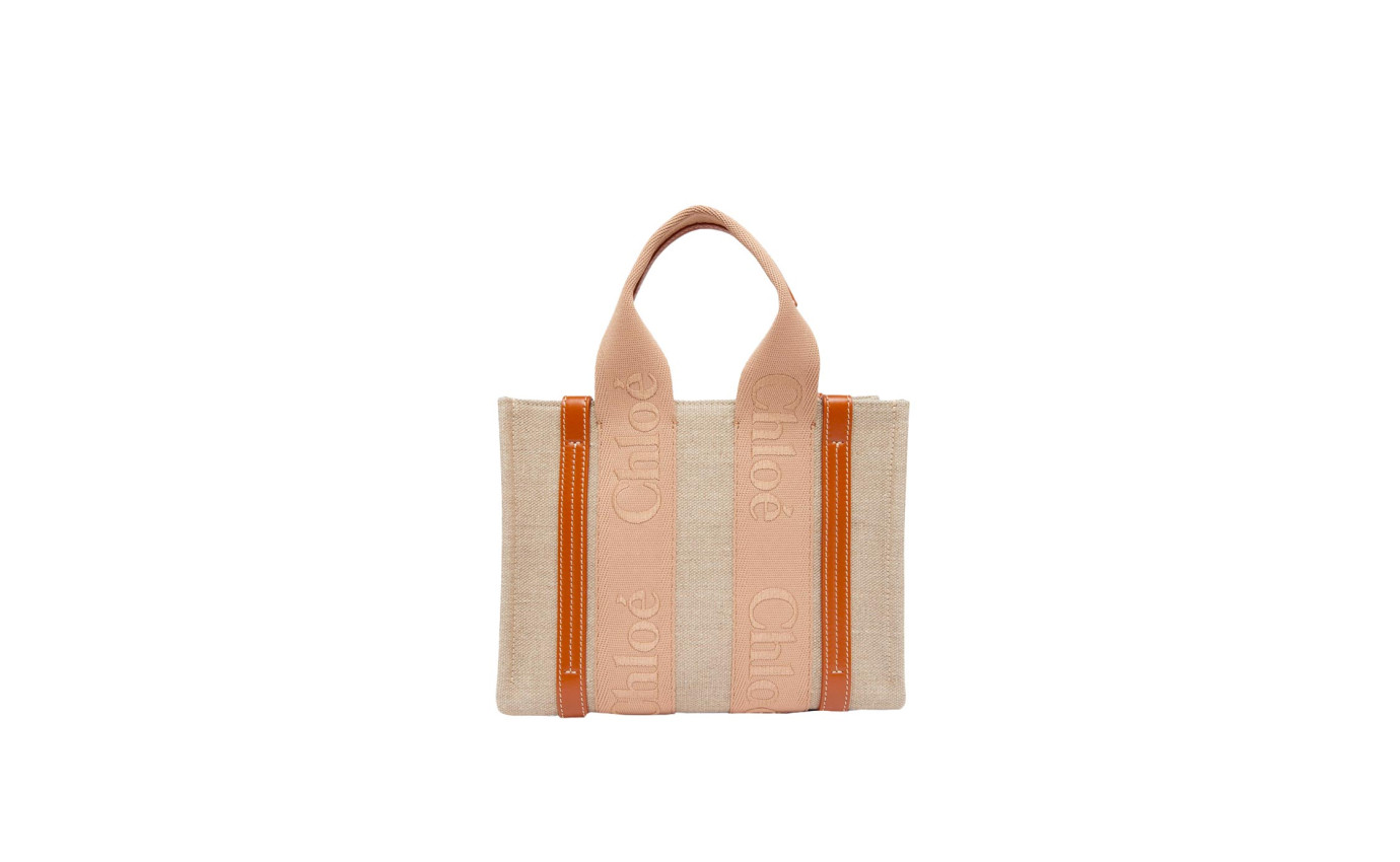 Visuel 1 : Chloé | Cabas Woody small en toile de lin et cuir camel | Boutique de Luxe Parenthese