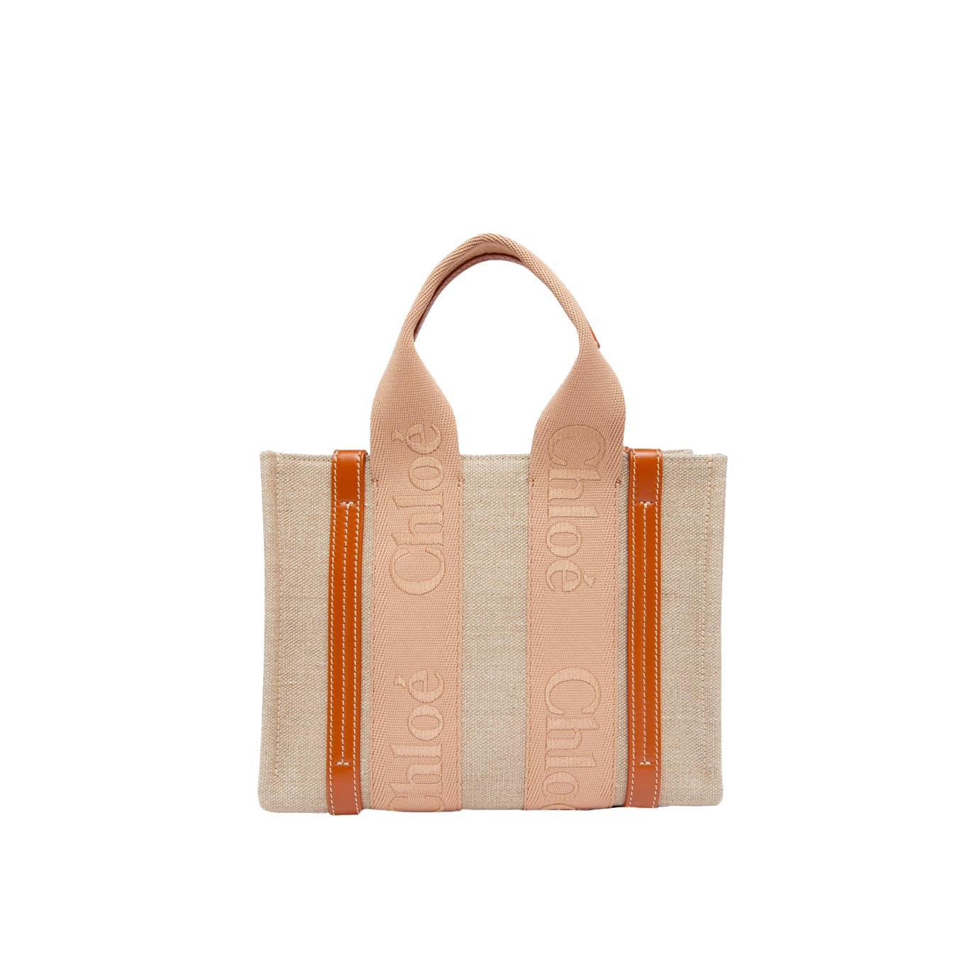 Visuel 1 : Chloé | Cabas Woody small en toile de lin et cuir camel | Boutique de Luxe Parenthese