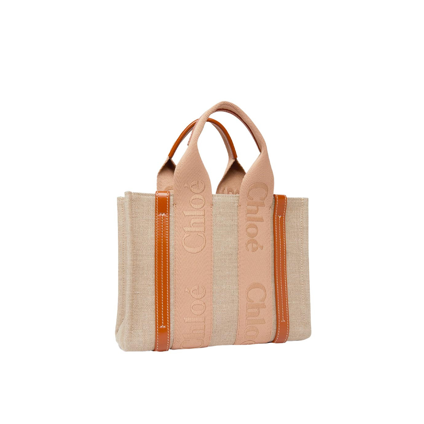 Visuel 2 : Chloé | Cabas Woody small en toile de lin et cuir camel | Boutique de Luxe Parenthese
