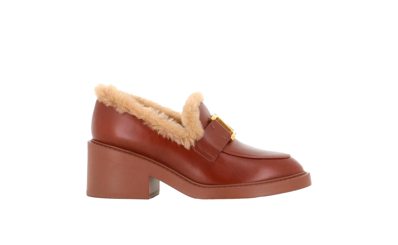 Visuel 1 : Collection Chloé | Mocassin à talon Marcie en cuir et en shearling| Boutique de chaussures Parenthese Bordeaux