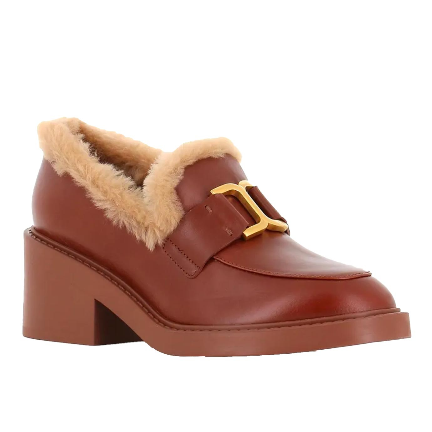 Visuel 2 : Collection Chloé | Mocassin à talon Marcie en cuir et en shearling| Boutique de chaussures Parenthese Bordeaux