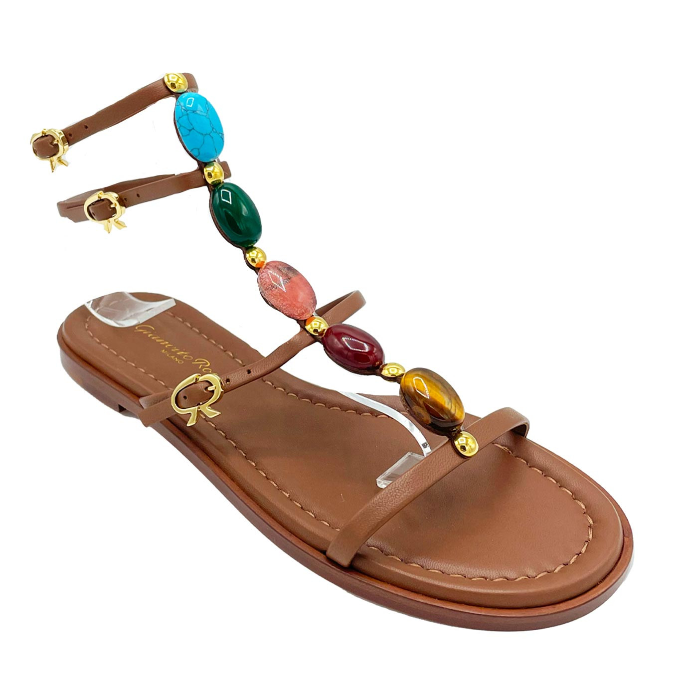 Visuel 2 : Gianvito Rossi| Sandale Shanti en cuir marron et perles| Boutique de luxe Parenthese