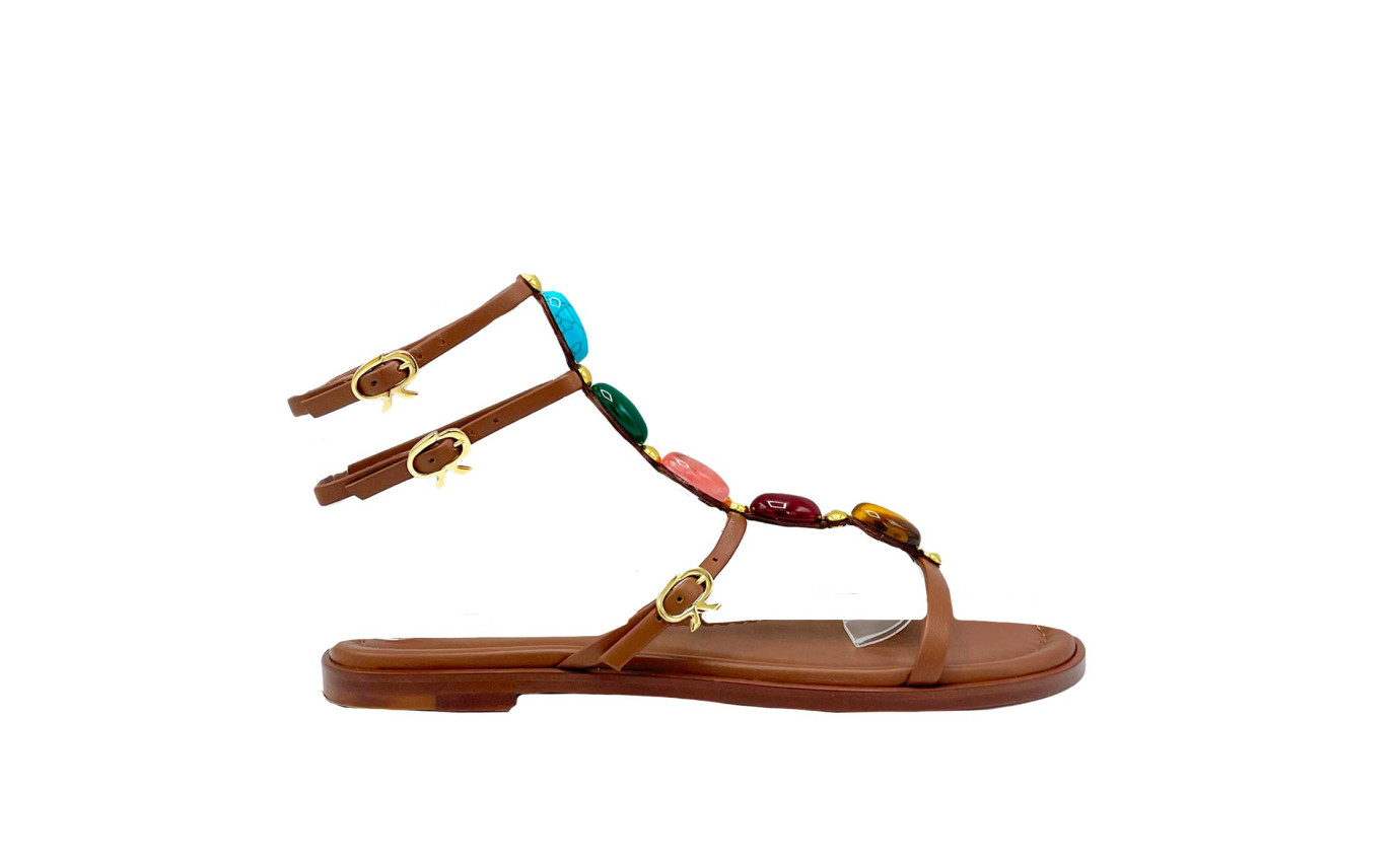 Visuel 1 : Gianvito Rossi| Sandale Shanti en cuir marron et perles| Boutique de luxe Parenthese