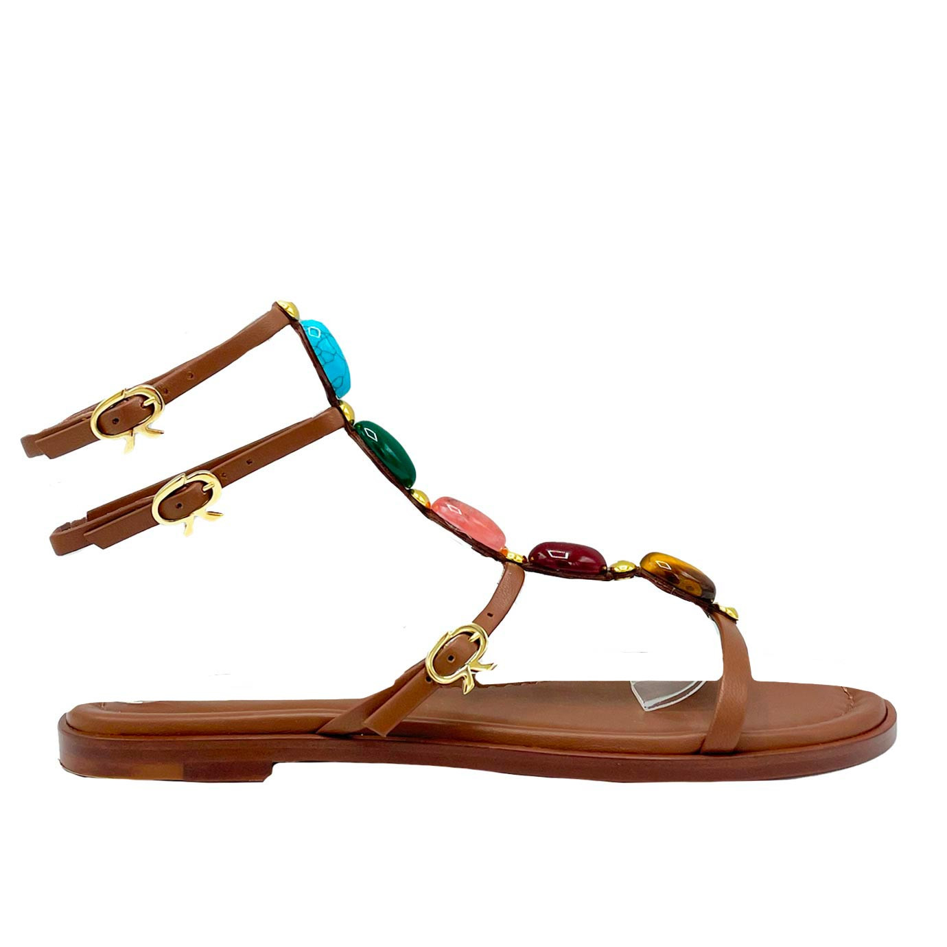 Visuel 1 : Gianvito Rossi| Sandale Shanti en cuir marron et perles| Boutique de luxe Parenthese