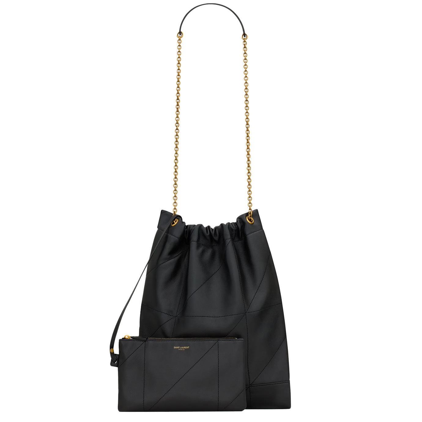 Visuel 2 : Collection Saint Laurent Bordeaux | Sac Jamie pochon en cuir noir et logo or | Boutique Parenthese Bordeaux