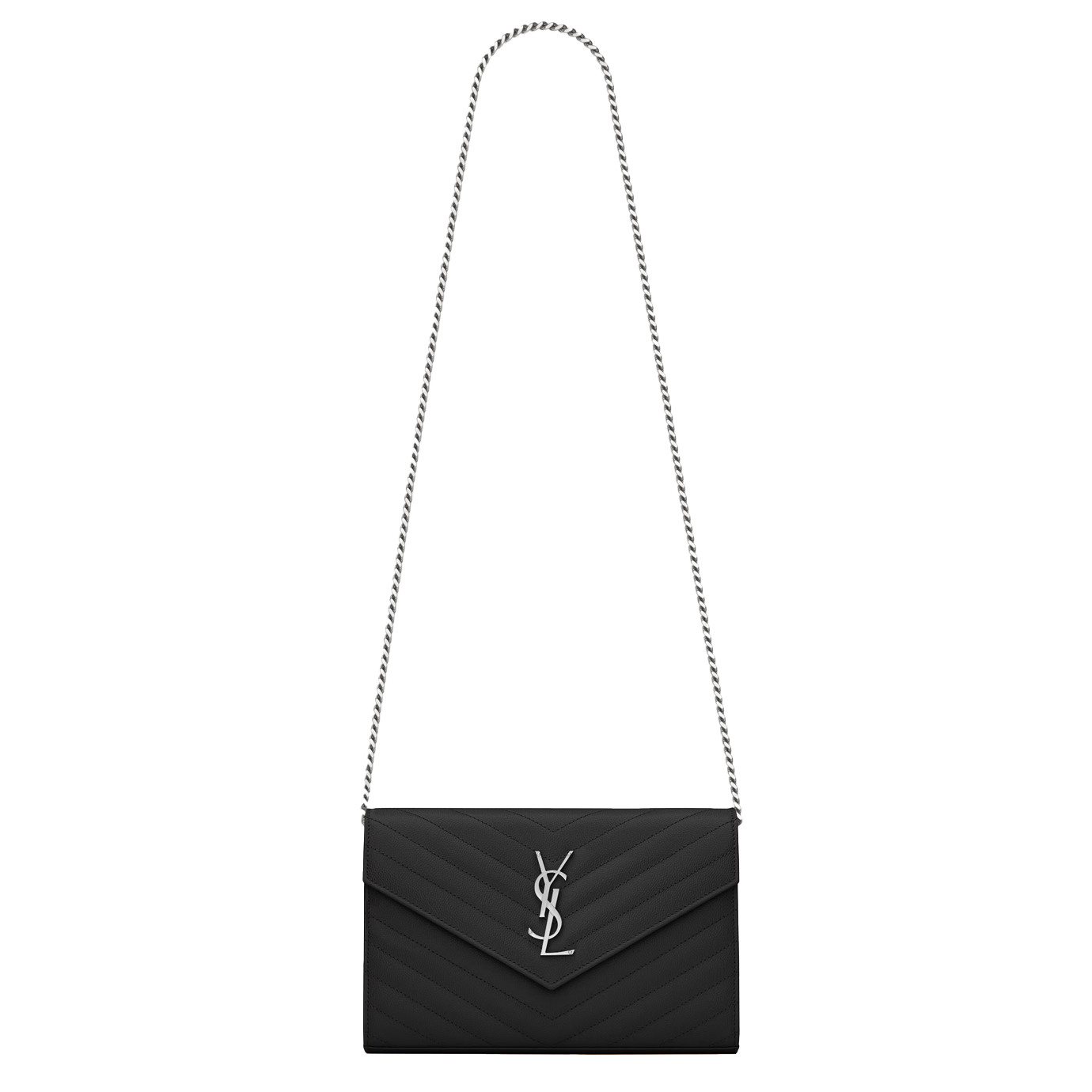 Visuel 2 : Saint Laurent | Pochette Chain Wallet Cassandre en cuir grainé noir et argent | Boutique Parenthese