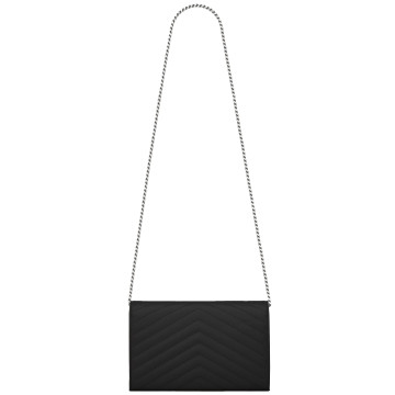 Visuel 3 : Saint Laurent | Pochette Chain Wallet Cassandre en cuir grainé noir et argent | Boutique Parenthese