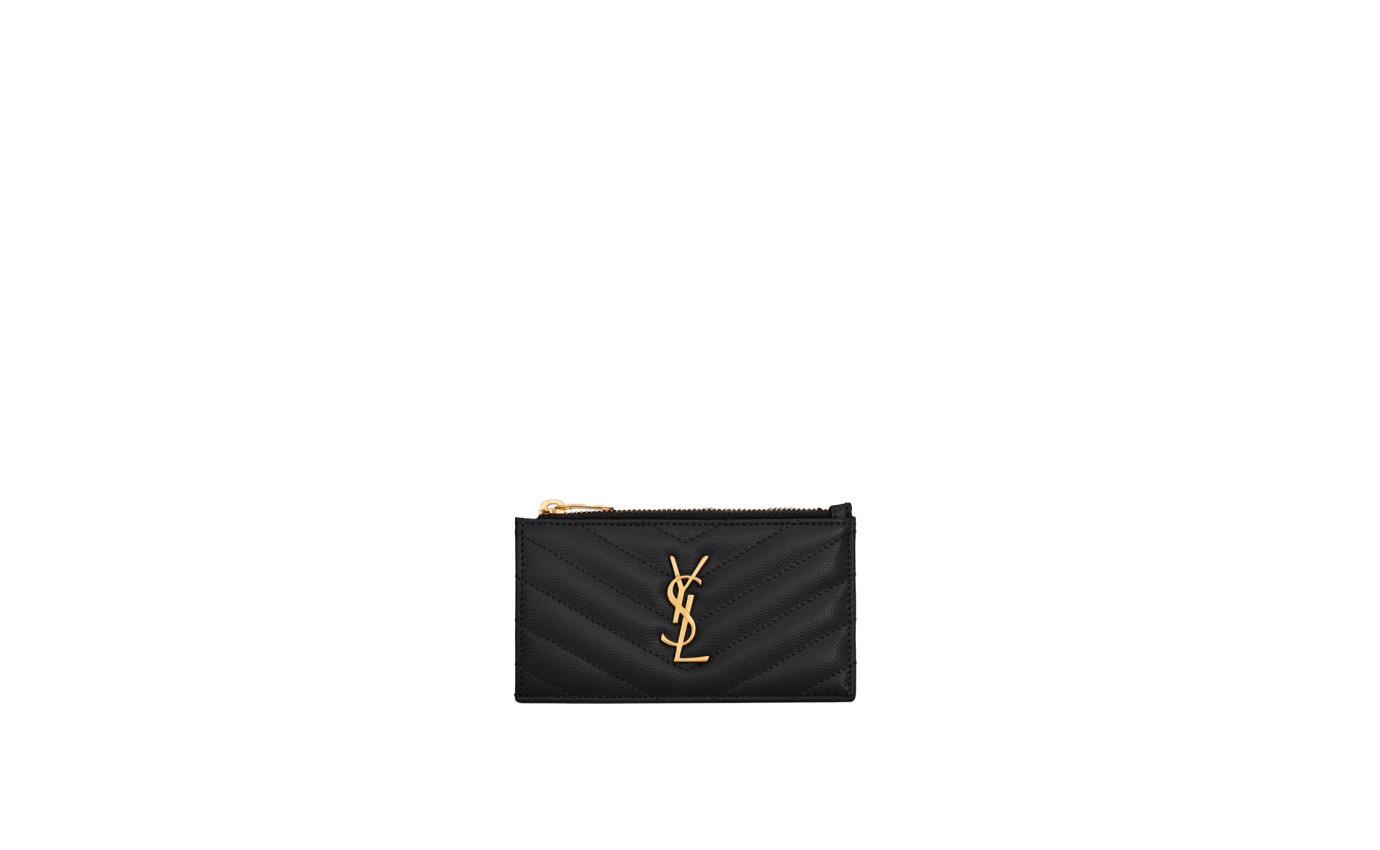 Visuel 1 : Saint Laurent Accessoire | Porte cartes Cassandre en cuir noir et or | Boutique Parenthese