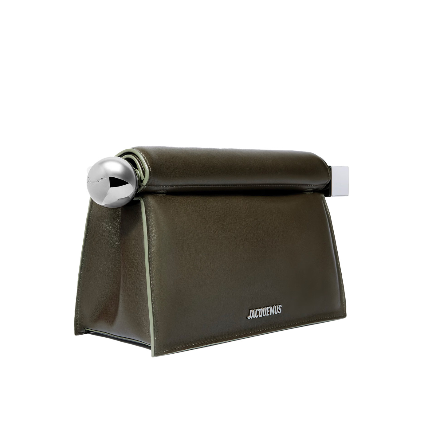Visuel 2 : Collection Jacquemus | La pochette Rond Carré en cuir kaki| Boutique de sac de luxe Parenthese Bordeaux