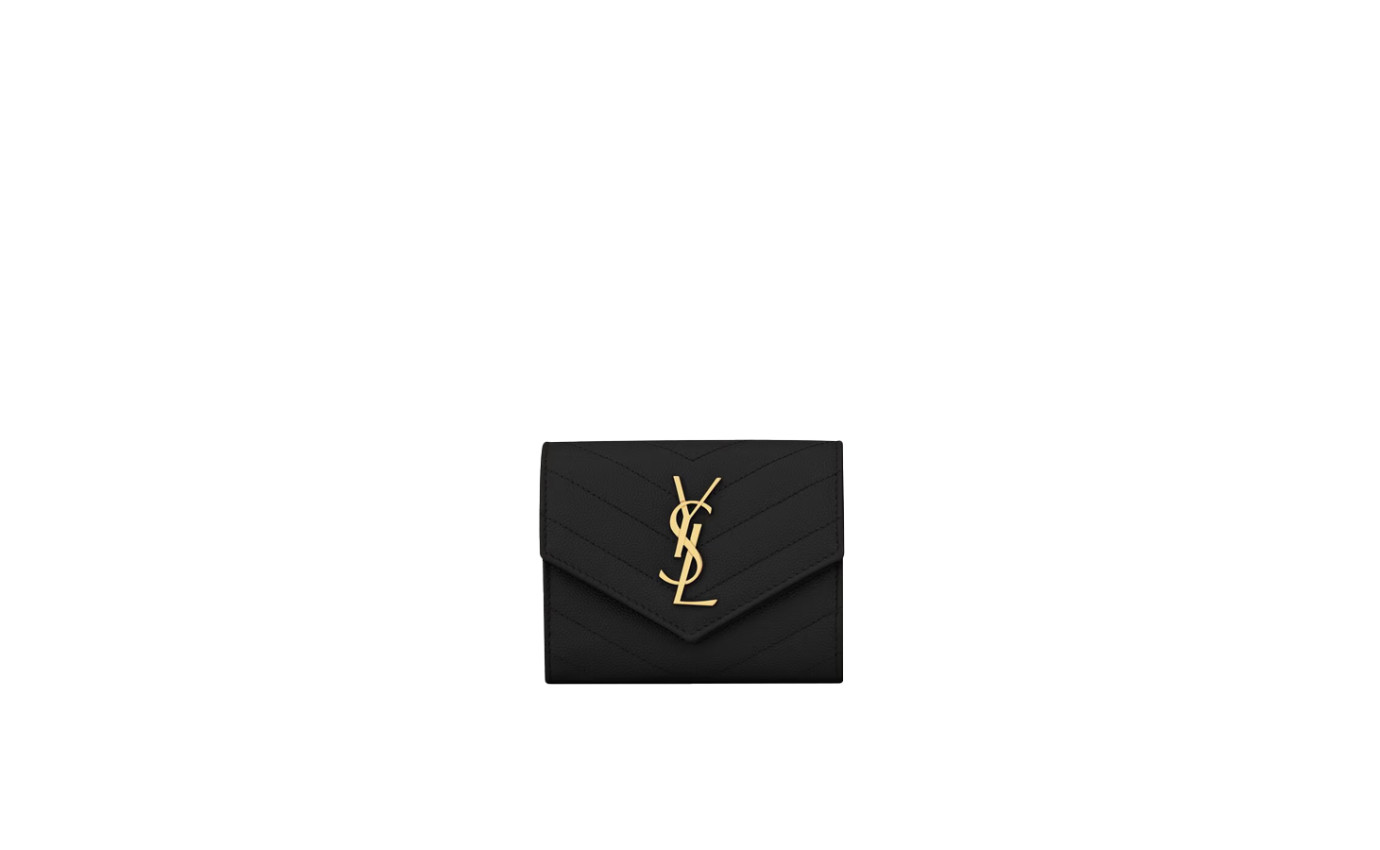 Visuel 1 : Saint Laurent Accessoire | Portefeuille compact Cassandre en cuir noir et or | Boutique Parenthese