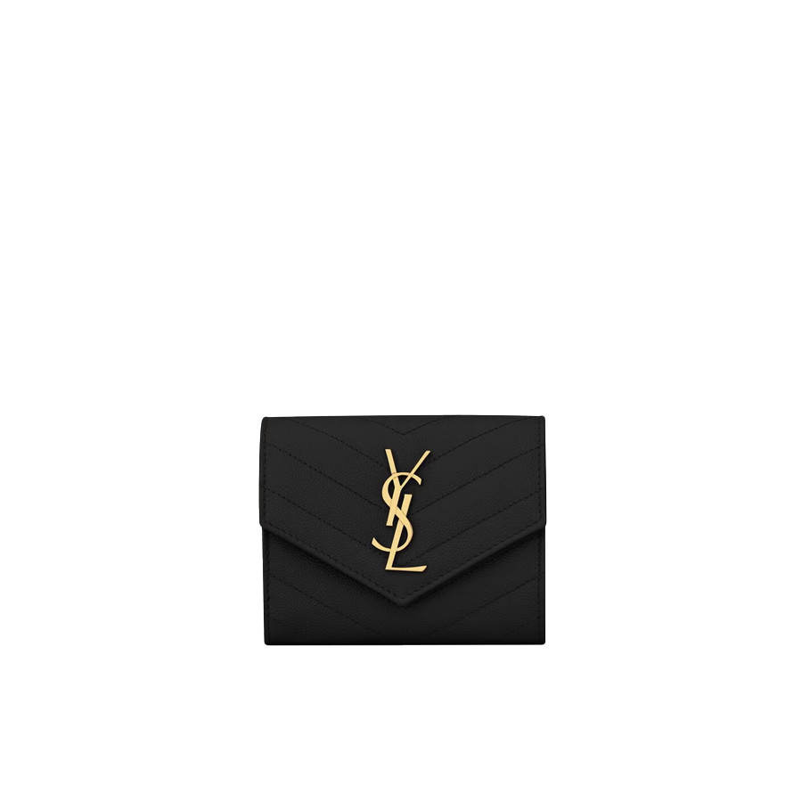 Visuel 1 : Saint Laurent Accessoire | Portefeuille compact Cassandre en cuir noir et or | Boutique Parenthese