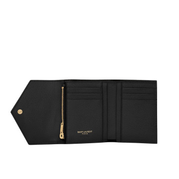 Visuel 4 : Saint Laurent Accessoire | Portefeuille compact Cassandre en cuir noir et or | Boutique Parenthese