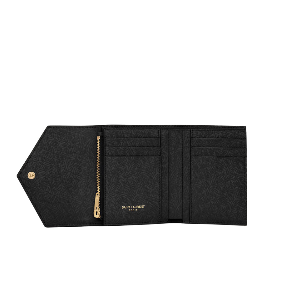 Visuel 4 : Saint Laurent Accessoire | Portefeuille compact Cassandre en cuir noir et or | Boutique Parenthese