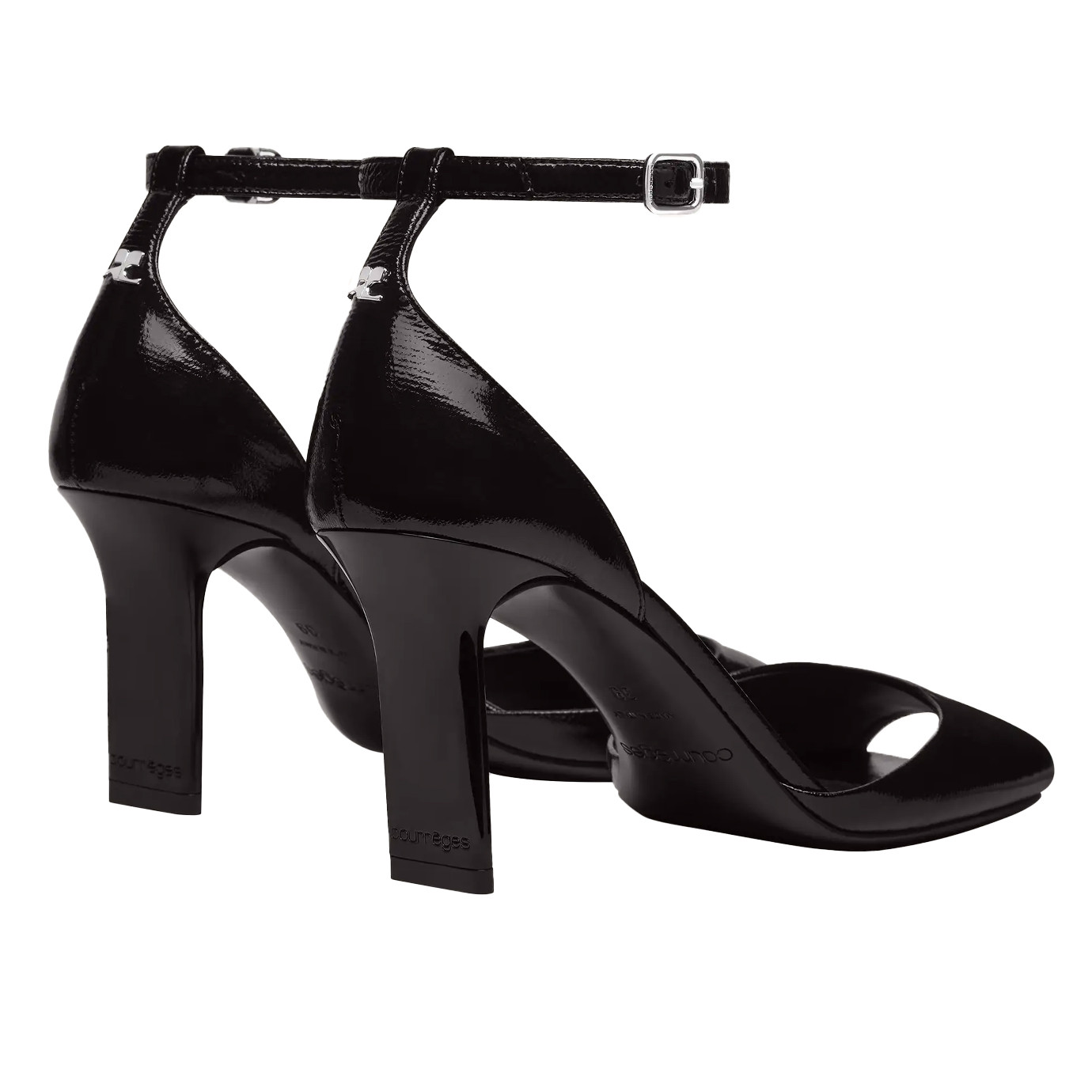 Visuel 3 : Collection Courrèges Bordeaux | Sandale Peep Toe en vinyle noir| Boutique Parenthese