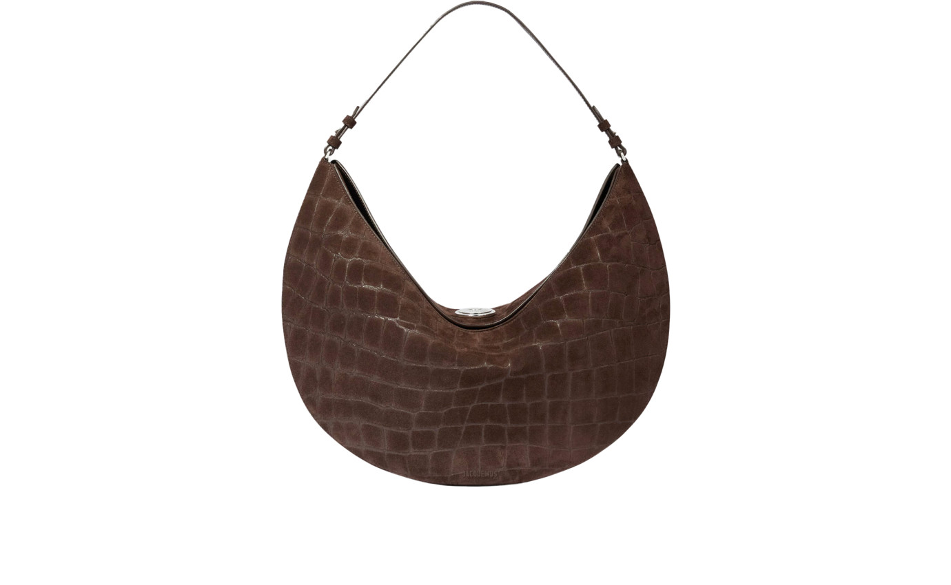 Visuel 1 : Collection Jacquemus| Le sac Ovalo en veau velours marron imprimé croco | Boutique Parenthese Bordeaux