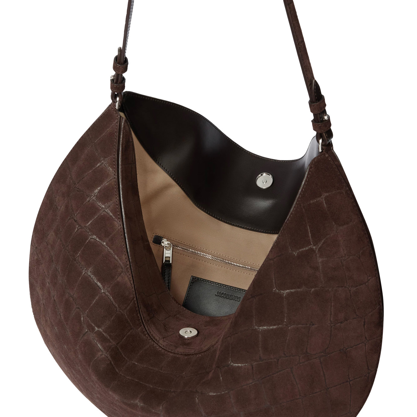 Visuel 4 : Collection Jacquemus| Le sac Ovalo en veau velours marron imprimé croco | Boutique Parenthese Bordeaux