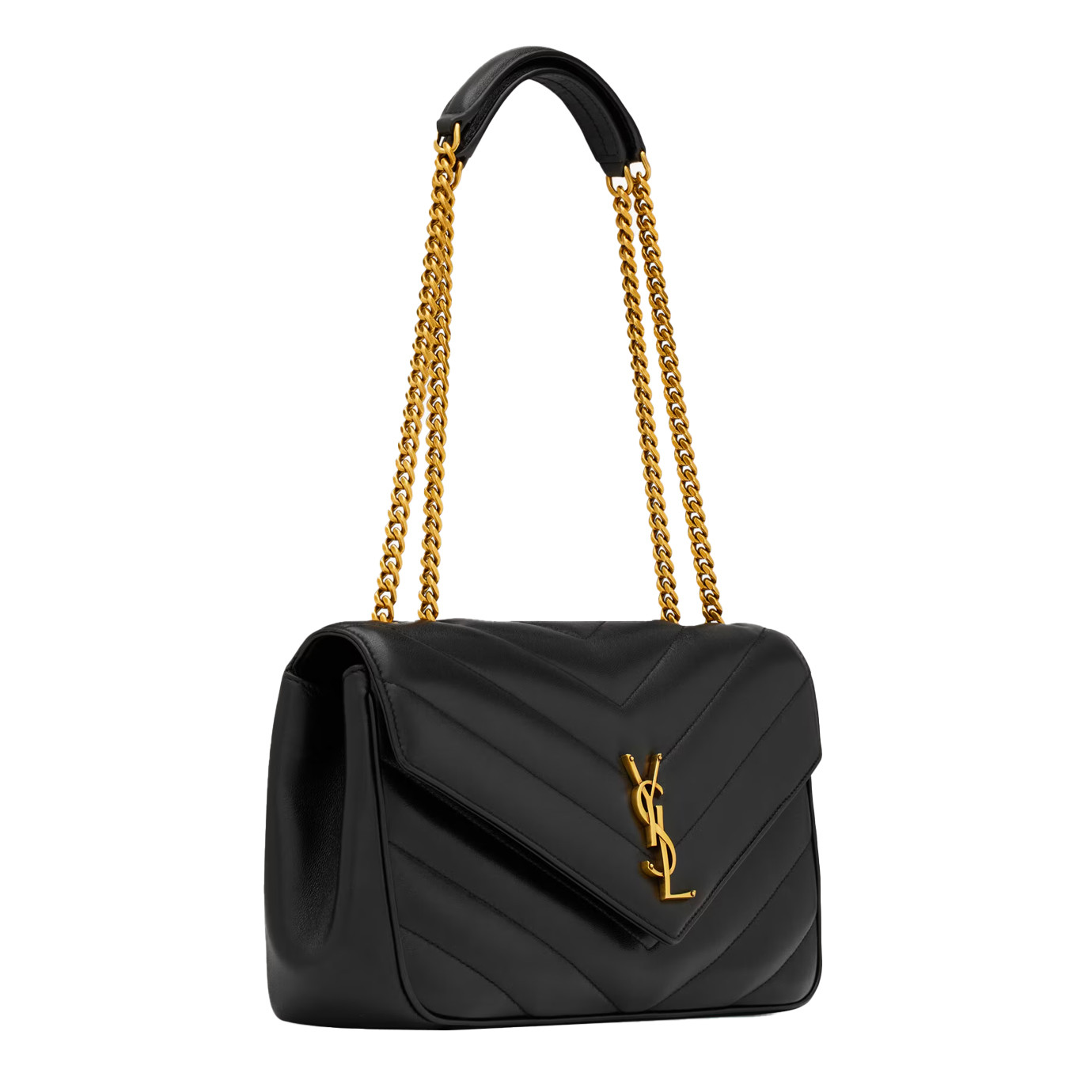 Visuel 6 : Saint Laurent Sac | Loulou medium en cuir noir et or | Boutique Parenthese