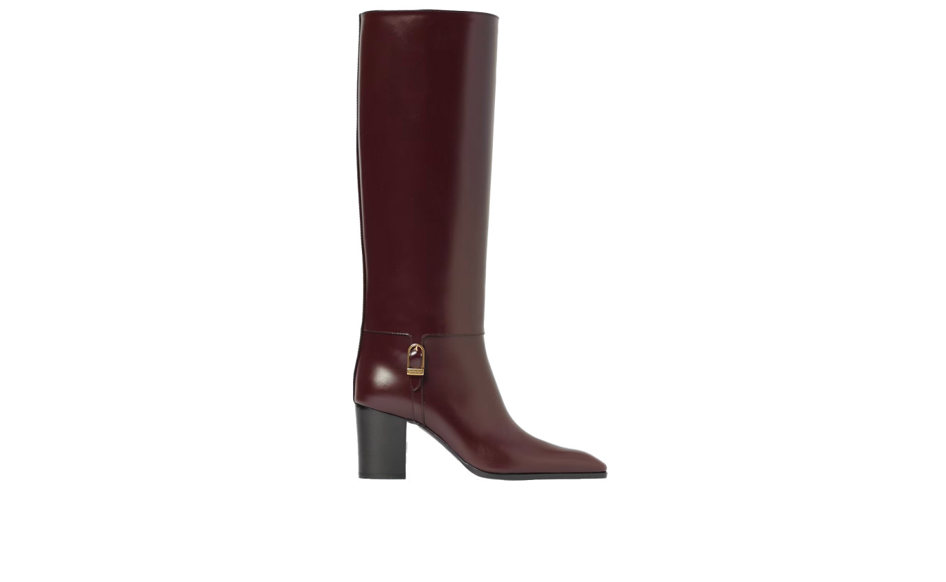 Visuel 1 : Collection Saint Laurent Bordeaux | Botte Julia en cuir prune 7 cm| Chaussures de luxe Parenthese Bordeaux