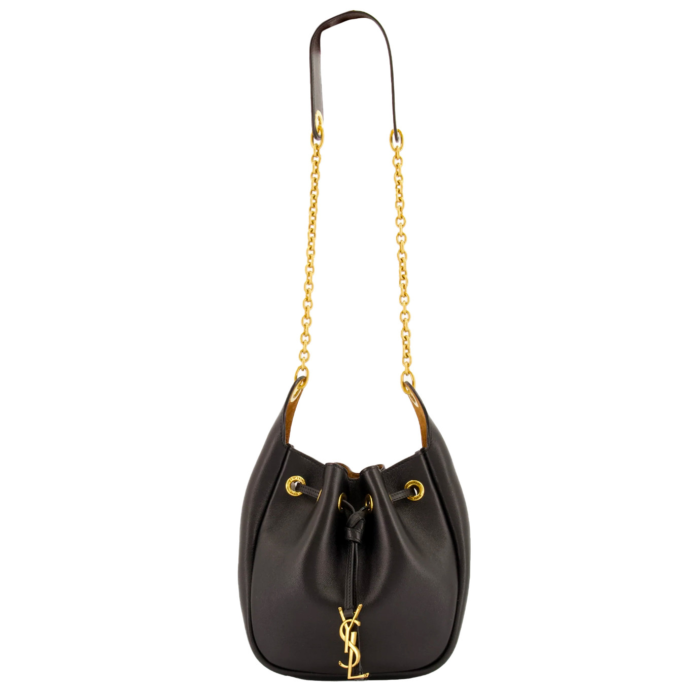 Visuel 2 : Collection Saint Laurent Bordeaux | Sac Supple Bucket en cuir marron| Parenthese Bordeaux