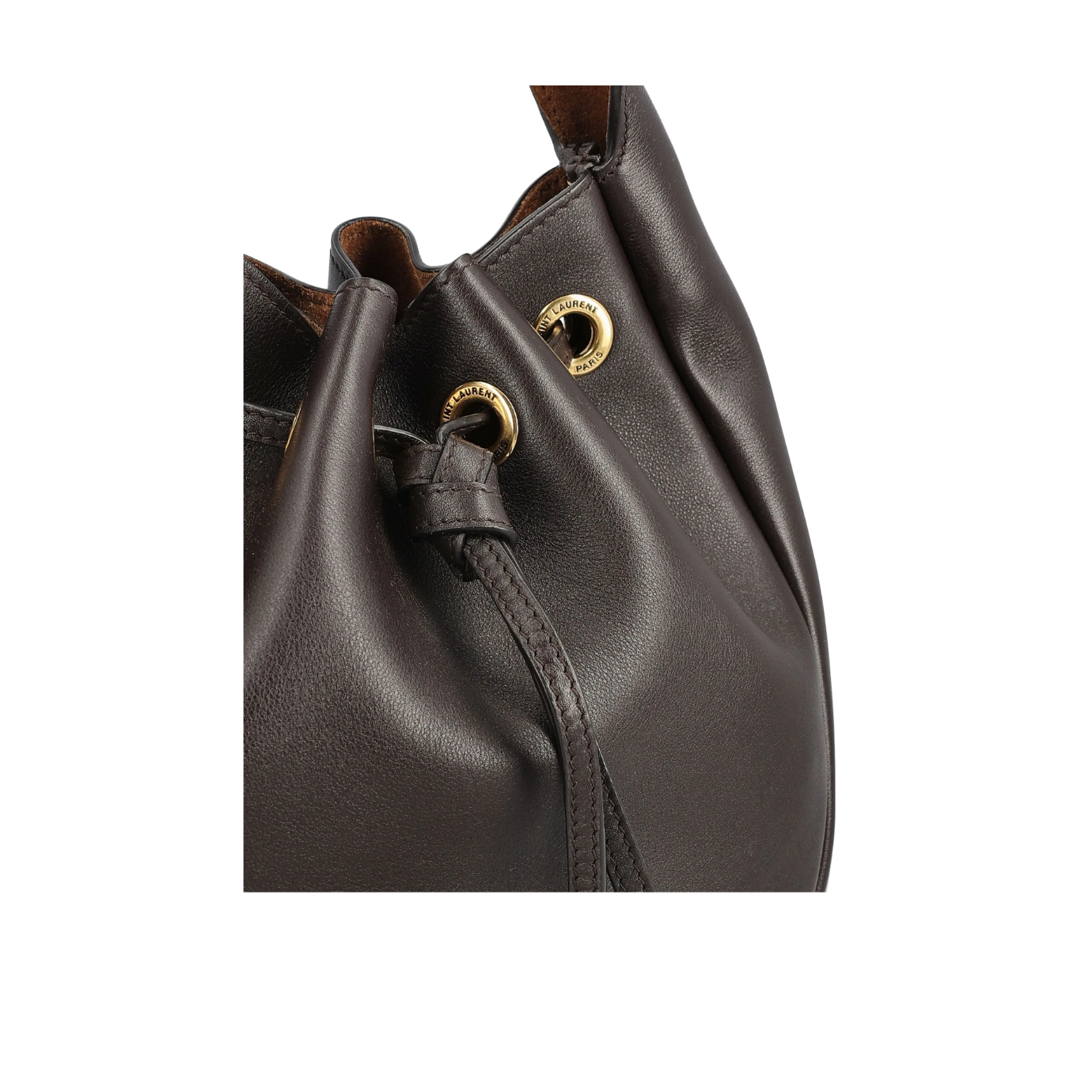 Visuel 4 : Collection Saint Laurent Bordeaux | Sac Supple Bucket en cuir marron| Parenthese Bordeaux