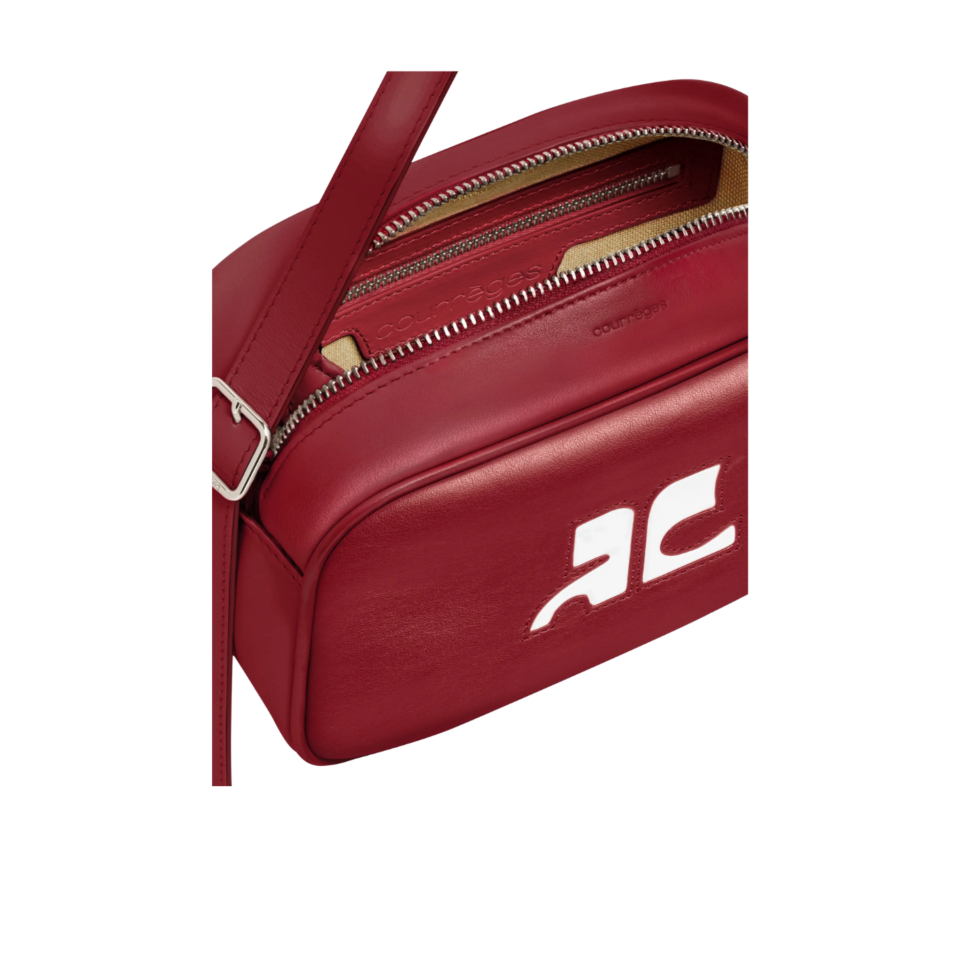 Visuel 5 : Courrèges | Sac camera reedition en cuir groseille| Boutique Parenthese Bordeaux