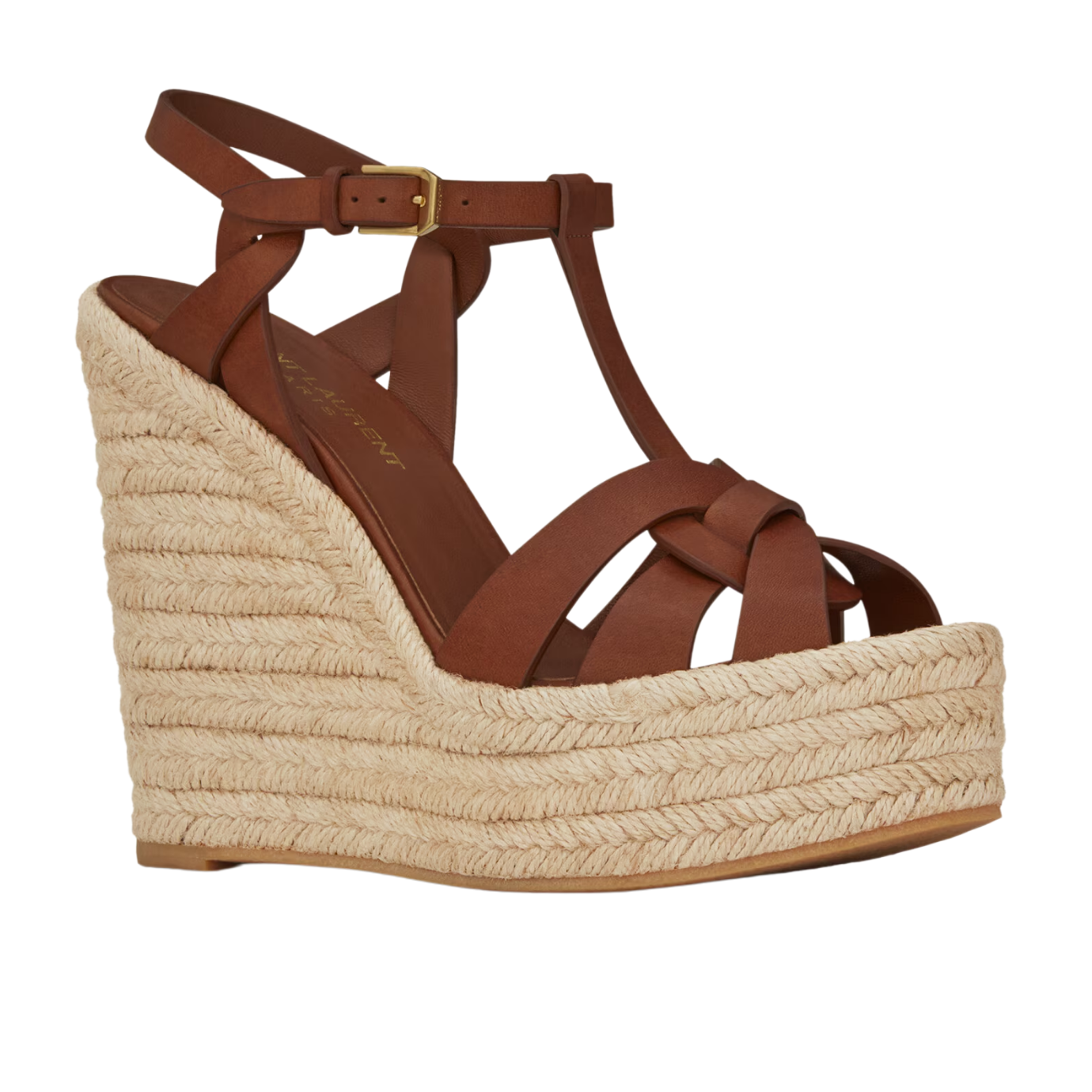Visuel 2 : Collection Saint Laurent | Sandale compensée en cuir marron | Boutique de chaussures de Luxe Parenthese Bordeaux