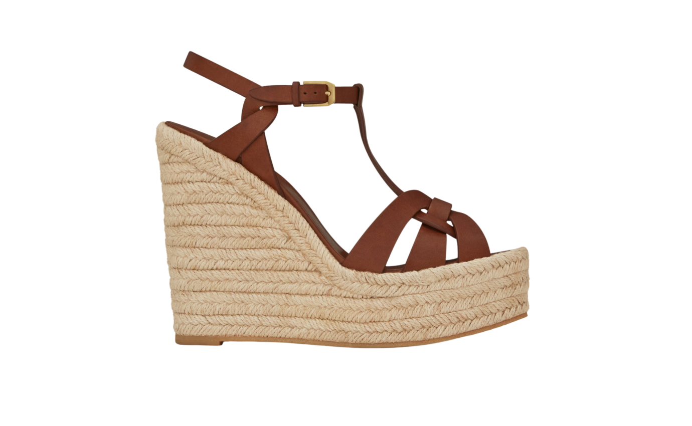Visuel 1 : Collection Saint Laurent | Sandale compensée en cuir marron | Boutique de chaussures de Luxe Parenthese Bordeaux