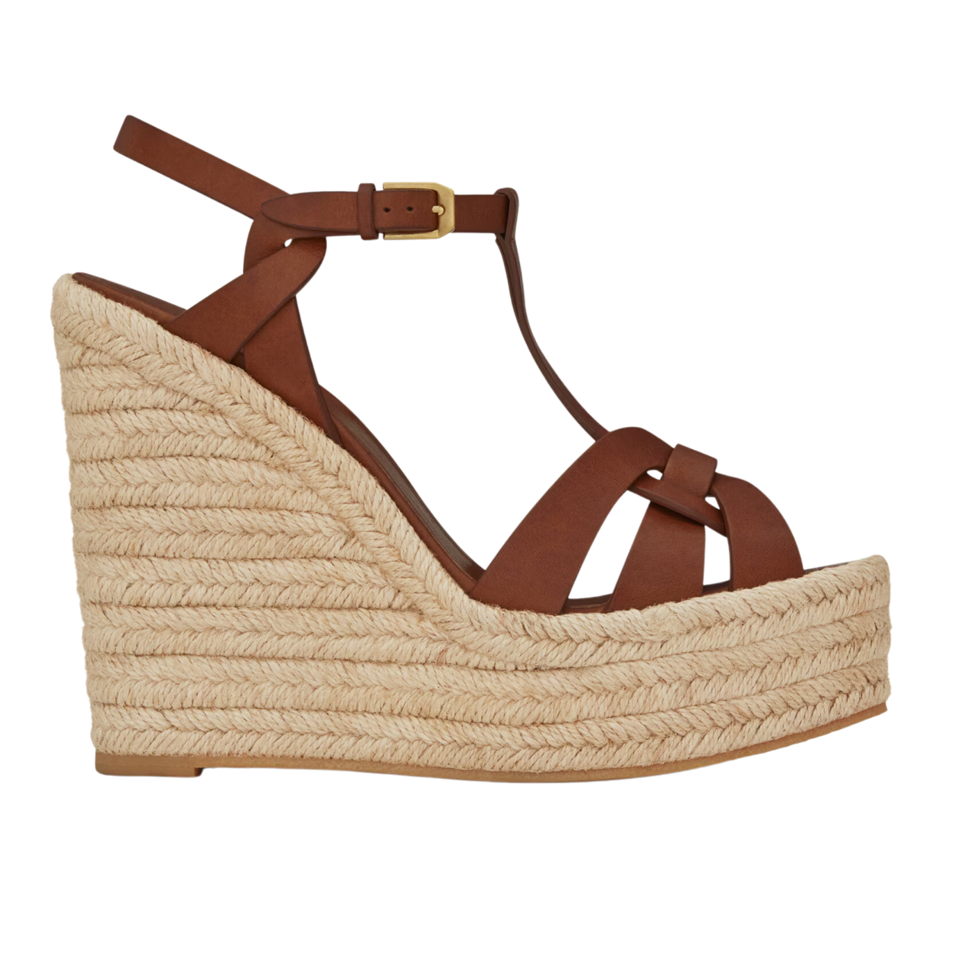 Visuel 1 : Collection Saint Laurent | Sandale compensée en cuir marron | Boutique de chaussures de Luxe Parenthese Bordeaux