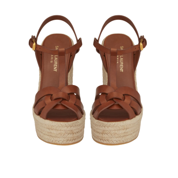 Visuel 3 : Collection Saint Laurent | Sandale compensée en cuir marron | Boutique de chaussures de Luxe Parenthese Bordeaux